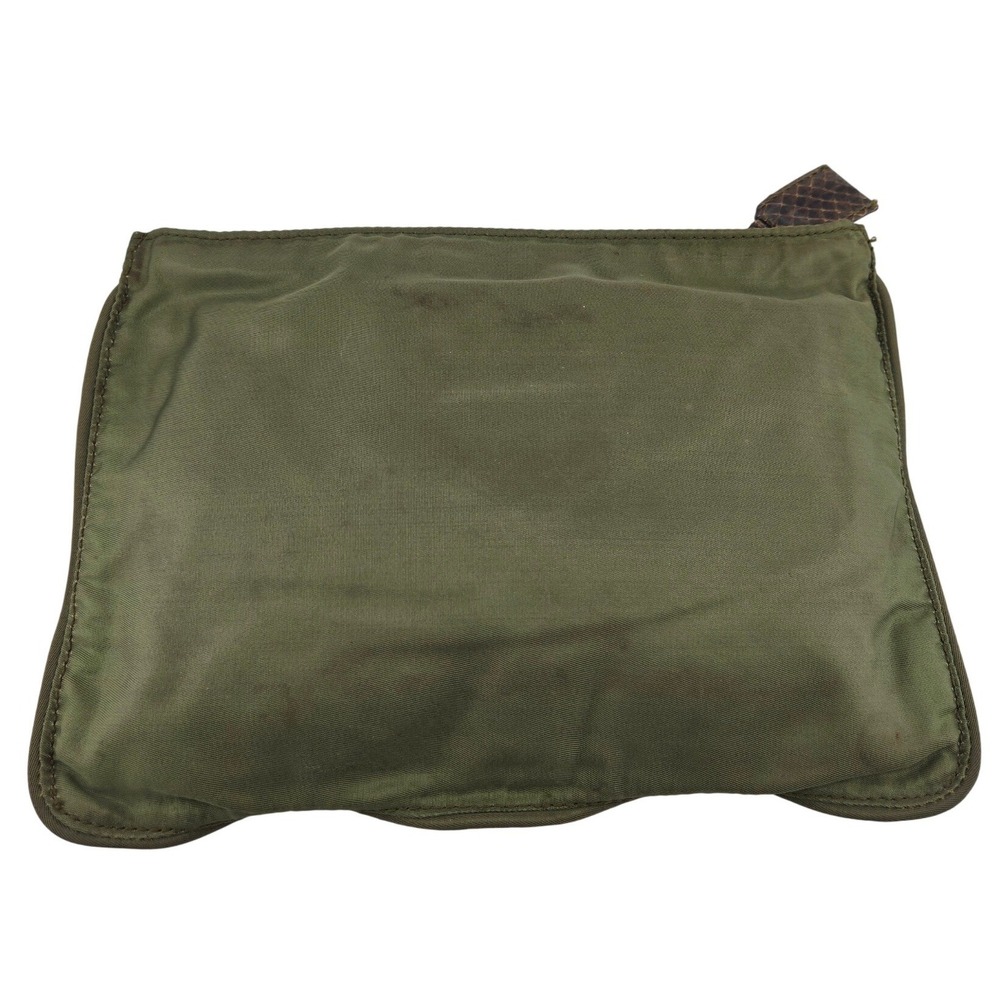 Prada Olive Green Nylon Beaded Logo Pouch Makeup Bag Clutch Milano Italy - Picture 2 of 8